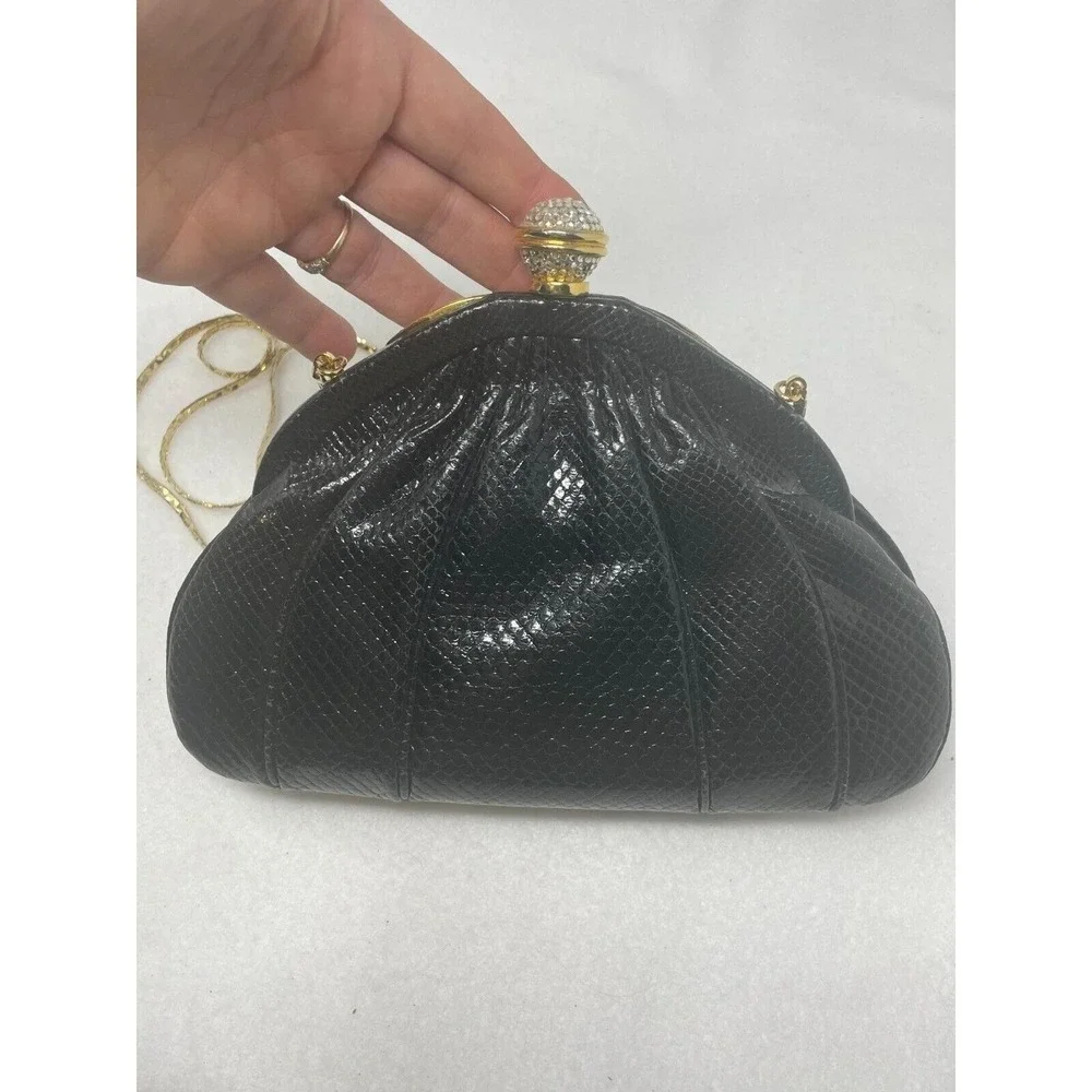 Vintage Finesse La Model Jeweled Convertible Snakeskin‎ Clutch Gold Chain